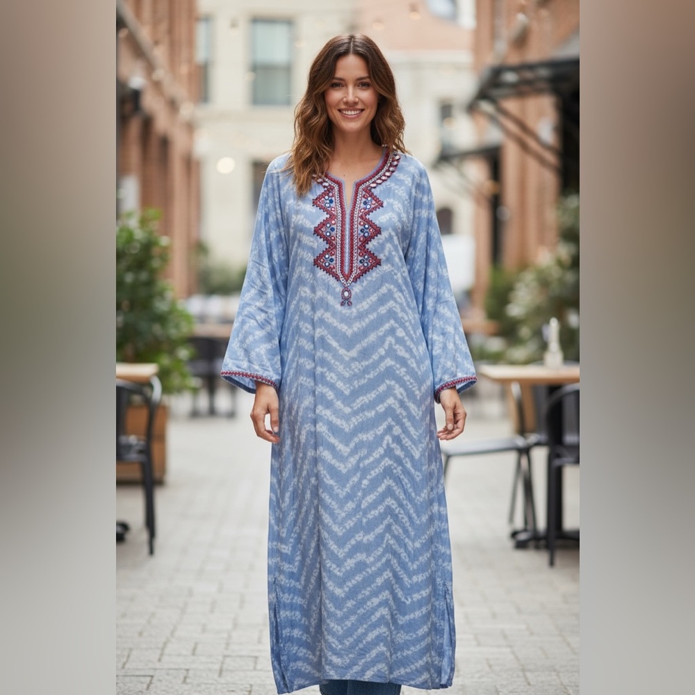 Raga Maxi Dress Size Small Multi-color Boho Coastal Blue Front Anthropologie
